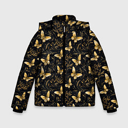 Куртка зимняя для мальчика Золотые бабочки на черном фоне, цвет: 3D-красный
