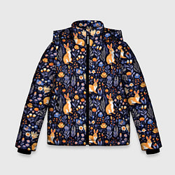 Куртка зимняя для мальчика Оранжевые зайчики в траве на синем фоне, цвет: 3D-красный