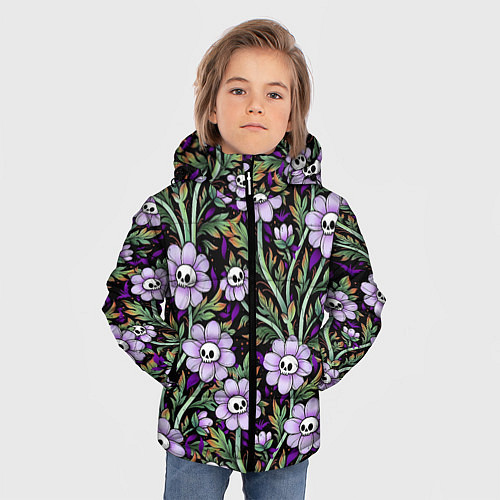 Зимняя куртка для мальчика Цветы с черепами / 3D-Черный – фото 3