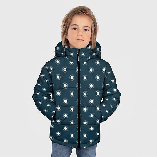 Зимняя куртка для мальчика Объёмный белый горошек паттерн / 3D-Черный – фото 3