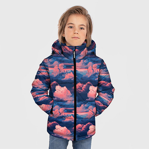 Зимняя куртка для мальчика Волшебные сине розовые облока / 3D-Красный – фото 3