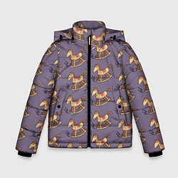Куртка зимняя для мальчика Деревянные лошадки качалки, цвет: 3D-светло-серый