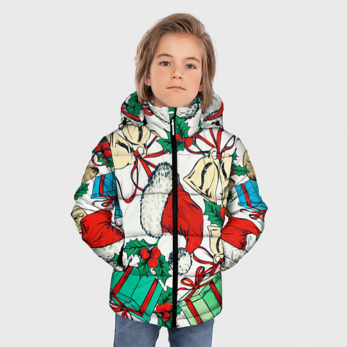 Зимняя куртка для мальчика Узор с новогодними падарками / 3D-Черный – фото 3