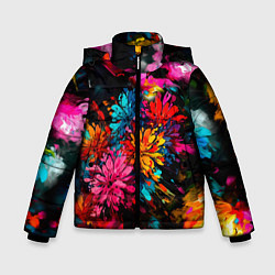 Куртка зимняя для мальчика Краски и цветы, цвет: 3D-черный