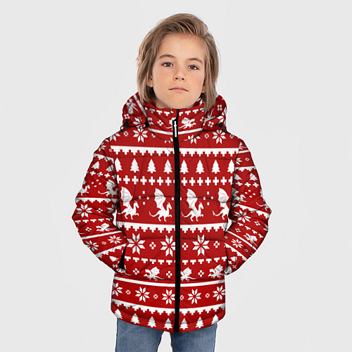 Зимняя куртка для мальчика Dragon year pattern / 3D-Красный – фото 3