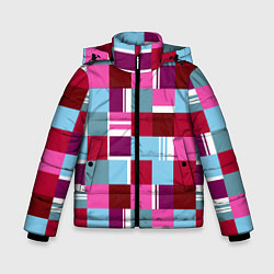 Куртка зимняя для мальчика Ретро квадраты вишнёвые, цвет: 3D-красный