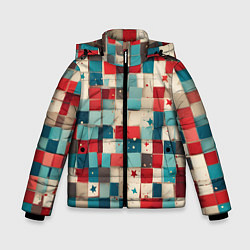 Куртка зимняя для мальчика Ретро квадраты ванильные, цвет: 3D-красный