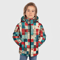 Куртка зимняя для мальчика Ретро квадраты ванильные, цвет: 3D-красный — фото 2