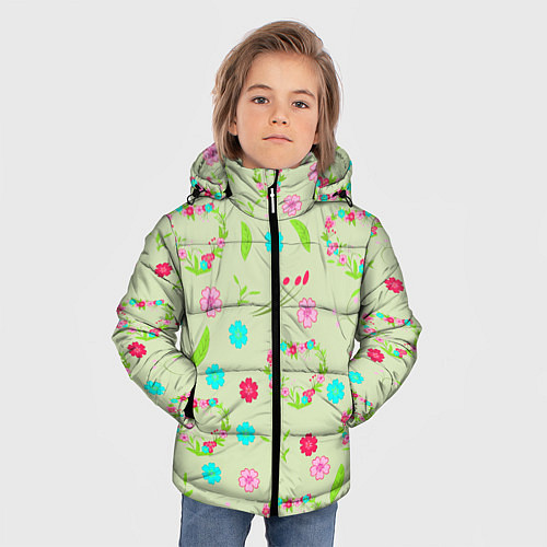 Зимняя куртка для мальчика Цветы и веточки - венок / 3D-Черный – фото 3