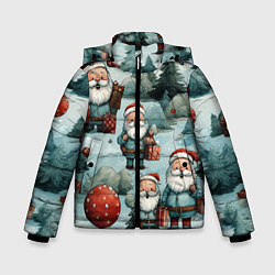 Куртка зимняя для мальчика Рождественский узор с Санта Клаусами, цвет: 3D-черный