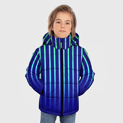Зимняя куртка для мальчика Полосатый сине-зелёный градиент / 3D-Черный – фото 3