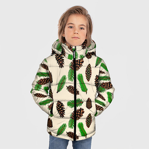 Зимняя куртка для мальчика Зимний узор - еловые ветки и шишки / 3D-Красный – фото 3