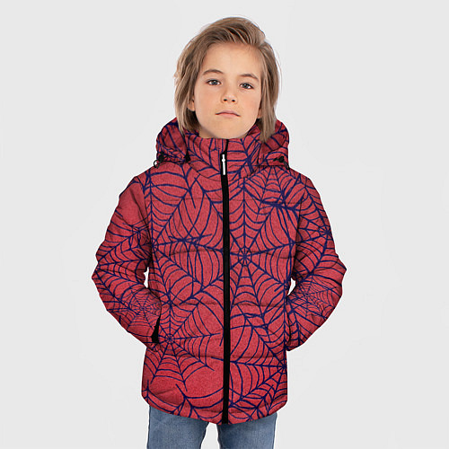 Зимняя куртка для мальчика Паутина красно-синий / 3D-Черный – фото 3