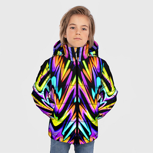 Зимняя куртка для мальчика Красочный зеркальный паттерн - нейросеть / 3D-Светло-серый – фото 3