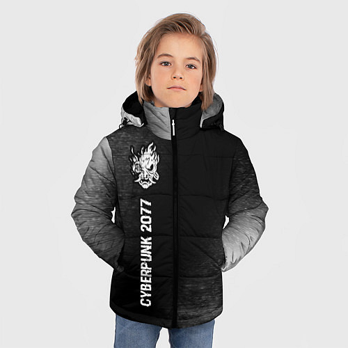 Зимняя куртка для мальчика Cyberpunk 2077 glitch на темном фоне: по-вертикали / 3D-Черный – фото 3
