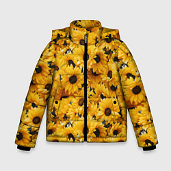 Зимняя куртка для мальчика Желтые объемные цветы от нейросети