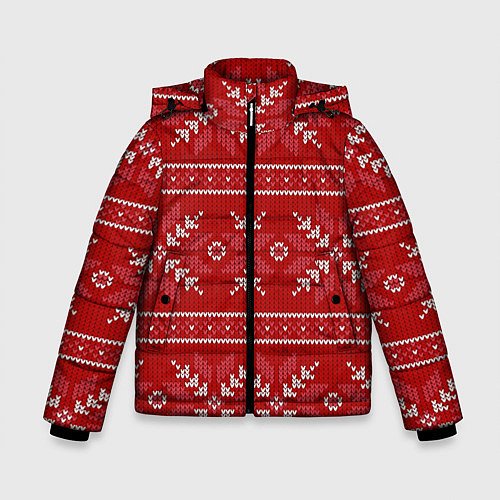 Зимняя куртка для мальчика Красный вязаный узор свитера / 3D-Светло-серый – фото 1