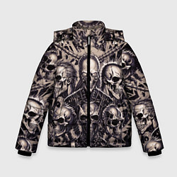 Куртка зимняя для мальчика Татуировка черепов, цвет: 3D-черный