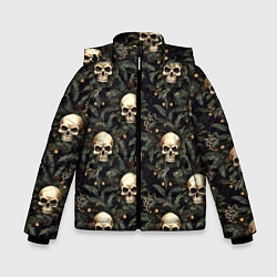 Куртка зимняя для мальчика Череп, шишки и хвойные ветки, цвет: 3D-черный