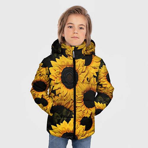 Зимняя куртка для мальчика Подсолнухи объемными мазками от нейросети / 3D-Черный – фото 3