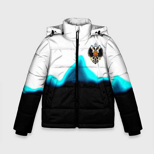 Зимняя куртка для мальчика Герб РФ синяя волна / 3D-Светло-серый – фото 1