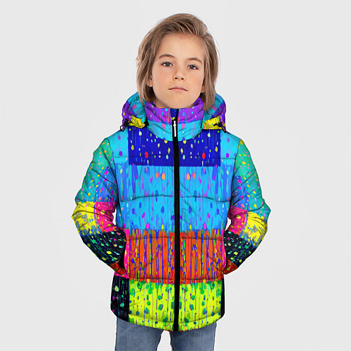 Зимняя куртка для мальчика Геометрическая абстракция - капли дождя / 3D-Черный – фото 3