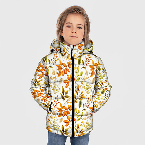 Зимняя куртка для мальчика Осенние листья и желуди / 3D-Черный – фото 3