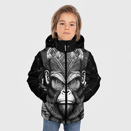 Зимняя куртка для мальчика Кинг Конг король обезьян на фоне созвездия / 3D-Черный – фото 3