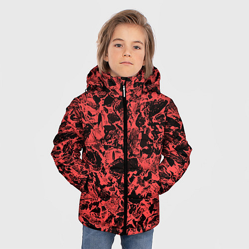 Зимняя куртка для мальчика Каменная текстура коралловый / 3D-Черный – фото 3