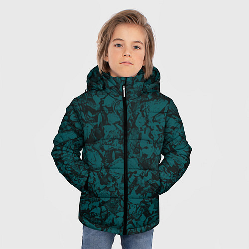 Зимняя куртка для мальчика Текстура каменная тёмно-зелёный / 3D-Черный – фото 3