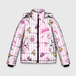 Куртка зимняя для мальчика Барби - розовая полоска и аксессуары, цвет: 3D-черный