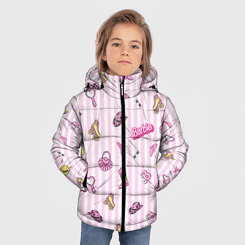 Зимняя куртка для мальчика Барби - розовая полоска и аксессуары / 3D-Черный – фото 3