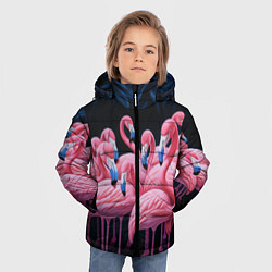 Куртка зимняя для мальчика Стая розовых фламинго в темноте, цвет: 3D-черный — фото 2