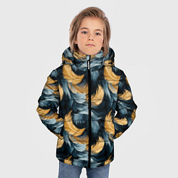 Куртка зимняя для мальчика Перья желтые серые паттерн, цвет: 3D-черный — фото 2