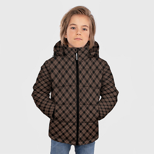 Зимняя куртка для мальчика Коричневый клетчатый узор / 3D-Светло-серый – фото 3