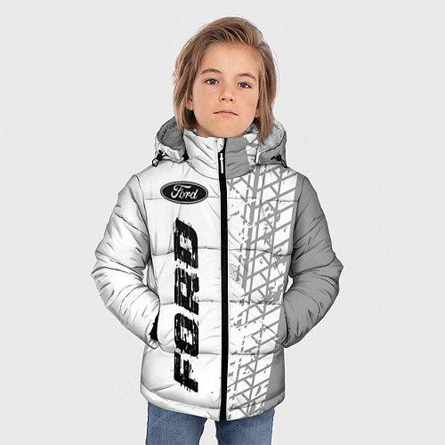 Зимняя куртка для мальчика Ford speed на светлом фоне со следами шин: по-верт / 3D-Черный – фото 3