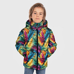 Куртка зимняя для мальчика Разноцветные пальмовые листья паттерн, цвет: 3D-черный — фото 2