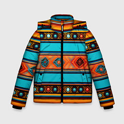 Куртка зимняя для мальчика Этнический принт в горизонтальную полоску, цвет: 3D-черный