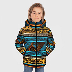 Куртка зимняя для мальчика Этнический рисунок в горизонтальную полоску, цвет: 3D-черный — фото 2