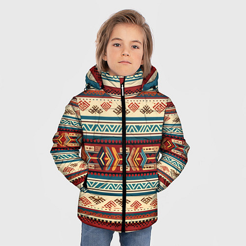Зимняя куртка для мальчика Этнический паттерн в горизонтальную полоску / 3D-Светло-серый – фото 3