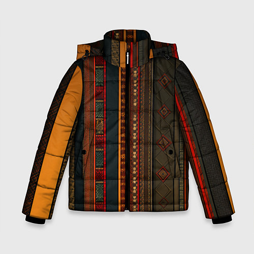 Зимняя куртка для мальчика Этнический узор в вертикальную полоску / 3D-Светло-серый – фото 1
