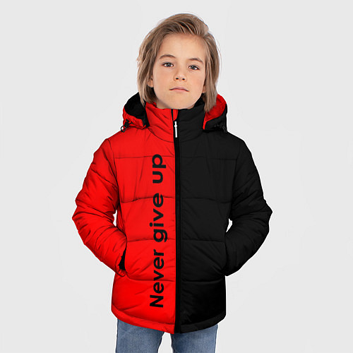 Зимняя куртка для мальчика Never give up мотивация красно-чёрный / 3D-Черный – фото 3
