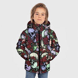 Куртка зимняя для мальчика Череп с розами паттерн, цвет: 3D-черный — фото 2