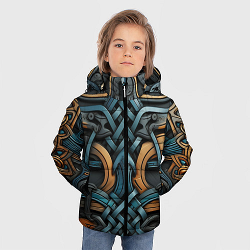Зимняя куртка для мальчика Асимметричный узор в скандинавском стиле / 3D-Черный – фото 3