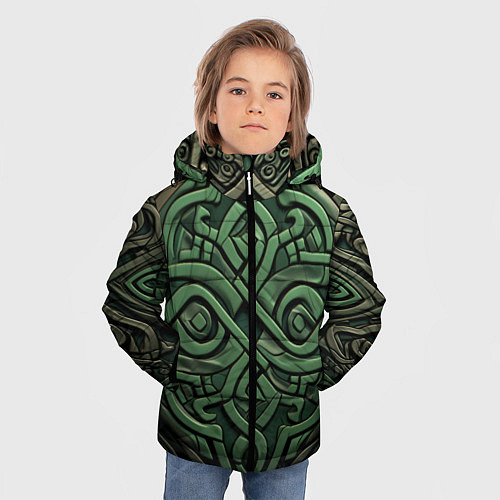 Зимняя куртка для мальчика Симметричный узор в ирландском стиле / 3D-Светло-серый – фото 3