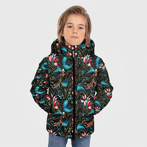Зимняя куртка для мальчика Узор из страз на темном фоне / 3D-Черный – фото 3