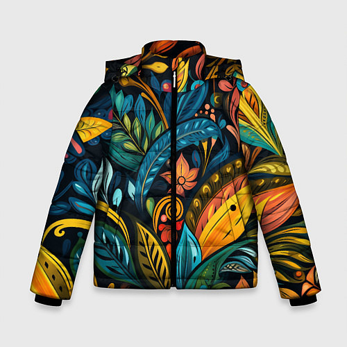 Зимняя куртка для мальчика Растительный узор в бразильском стиле / 3D-Светло-серый – фото 1