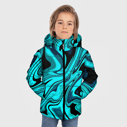 Зимняя куртка для мальчика Абстракция плазма бирюзовый / 3D-Черный – фото 3