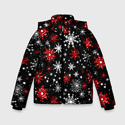 Зимняя куртка для мальчика Белые и красные снежинки на черном фоне - нейросет