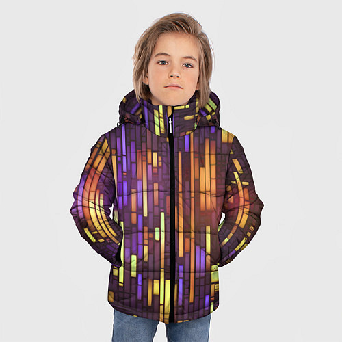 Зимняя куртка для мальчика Неоновые полосы жёлтые / 3D-Черный – фото 3